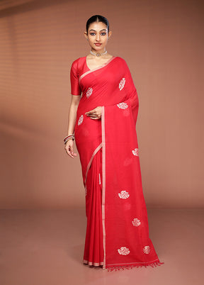 Red Matka Silk Saree With Blouse Piece