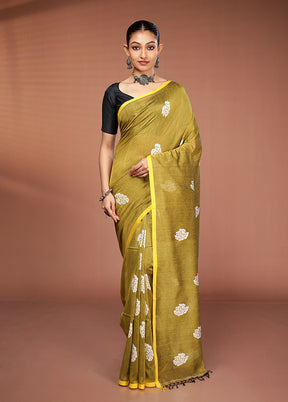Green Matka Silk Saree With Blouse Piece
