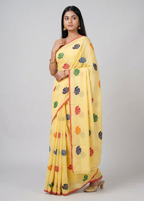 Cream Matka Silk Saree With Blouse Piece