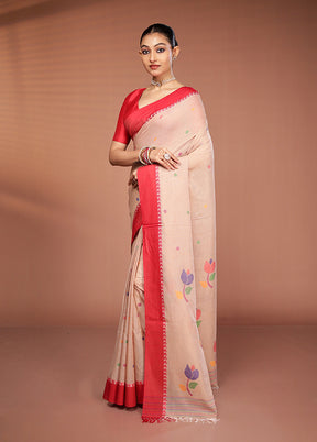 Cream Matka Silk Saree With Blouse Piece