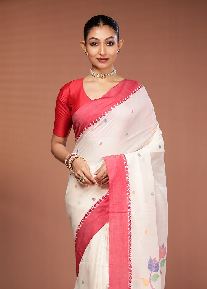 White Matka Silk Saree With Blouse Piece