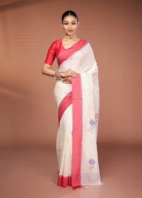 White Matka Silk Saree With Blouse Piece