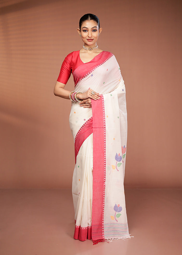 White Matka Silk Saree With Blouse Piece