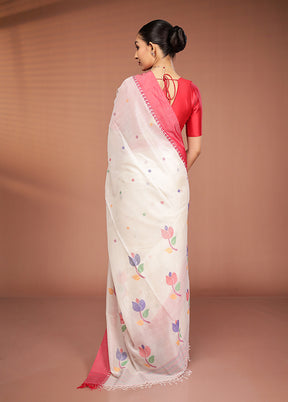 White Matka Silk Saree With Blouse Piece