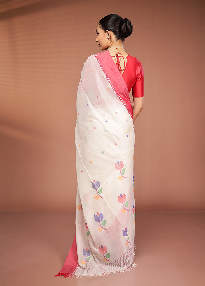 White Matka Silk Saree With Blouse Piece