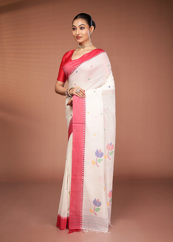 White Matka Silk Saree With Blouse Piece