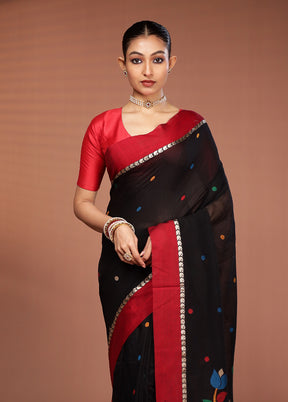 Black Matka Silk Saree With Blouse Piece