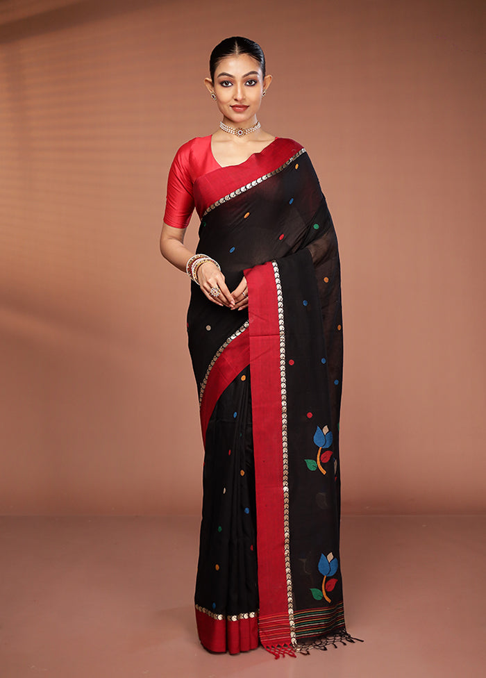 Black Matka Silk Saree With Blouse Piece