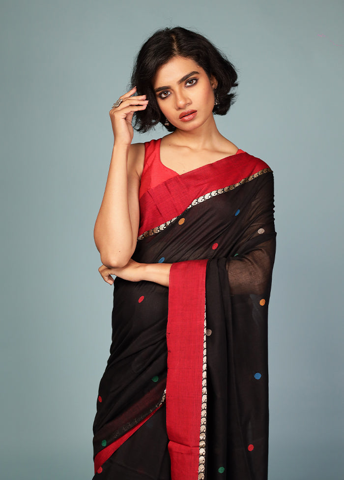Black Matka Silk Saree Without Blouse Piece