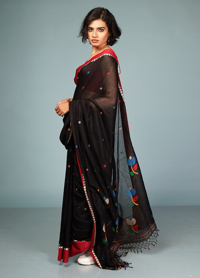 Black Matka Silk Saree Without Blouse Piece