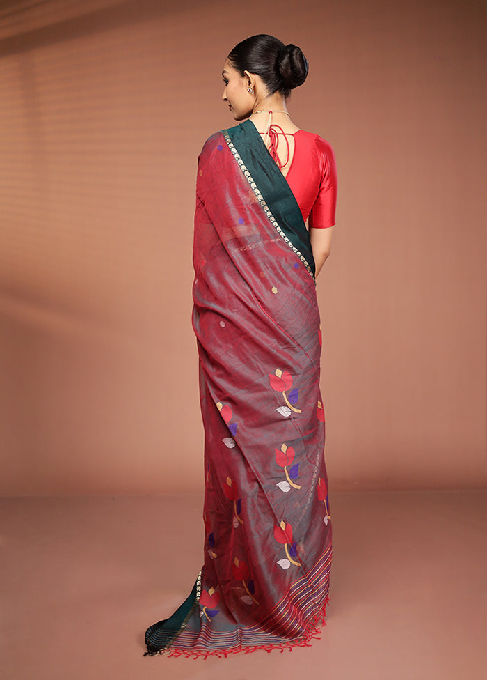 Maroon Matka Silk Saree With Blouse Piece