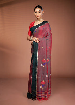 Maroon Matka Silk Saree With Blouse Piece