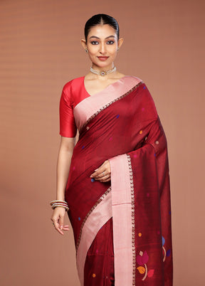 Maroon Matka Silk Saree With Blouse Piece