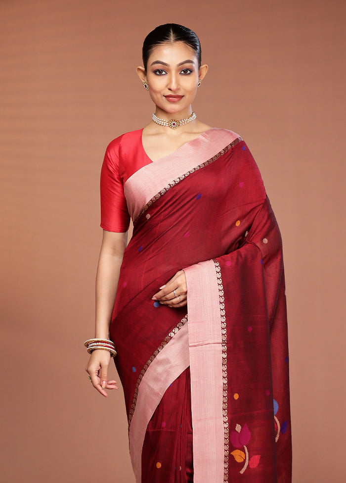 Maroon Matka Silk Saree With Blouse Piece