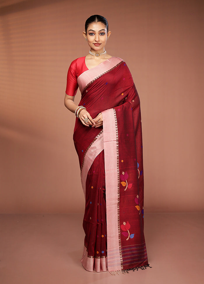 Maroon Matka Silk Saree With Blouse Piece