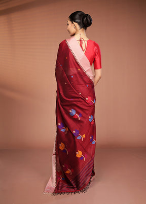 Maroon Matka Silk Saree With Blouse Piece