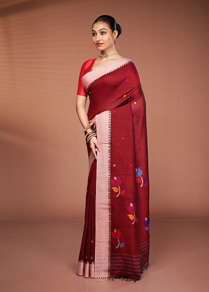 Maroon Matka Silk Saree With Blouse Piece