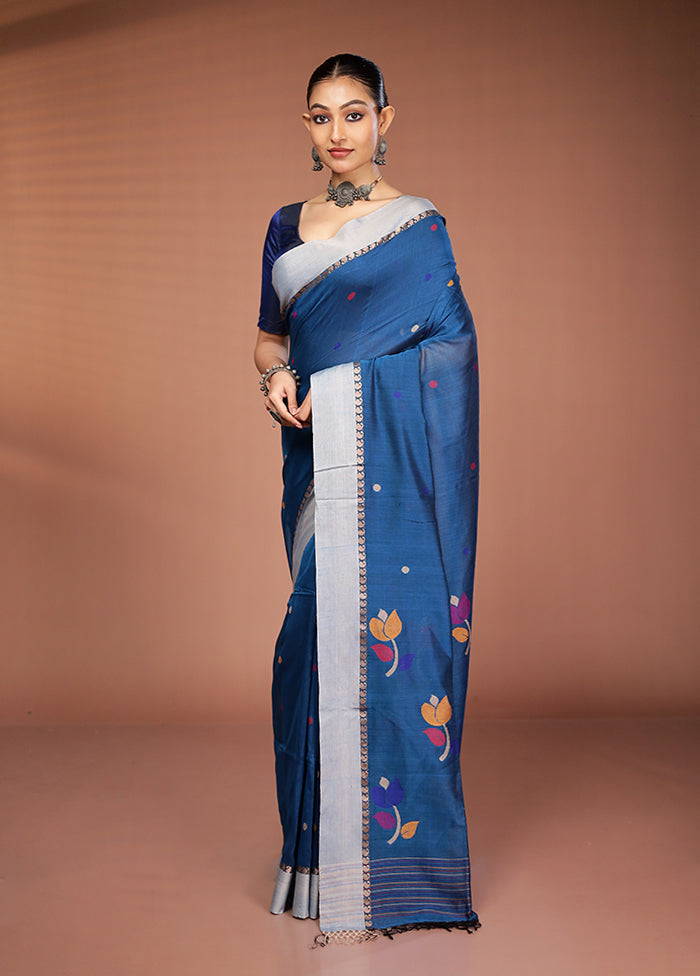 Blue Matka Silk Saree With Blouse Piece