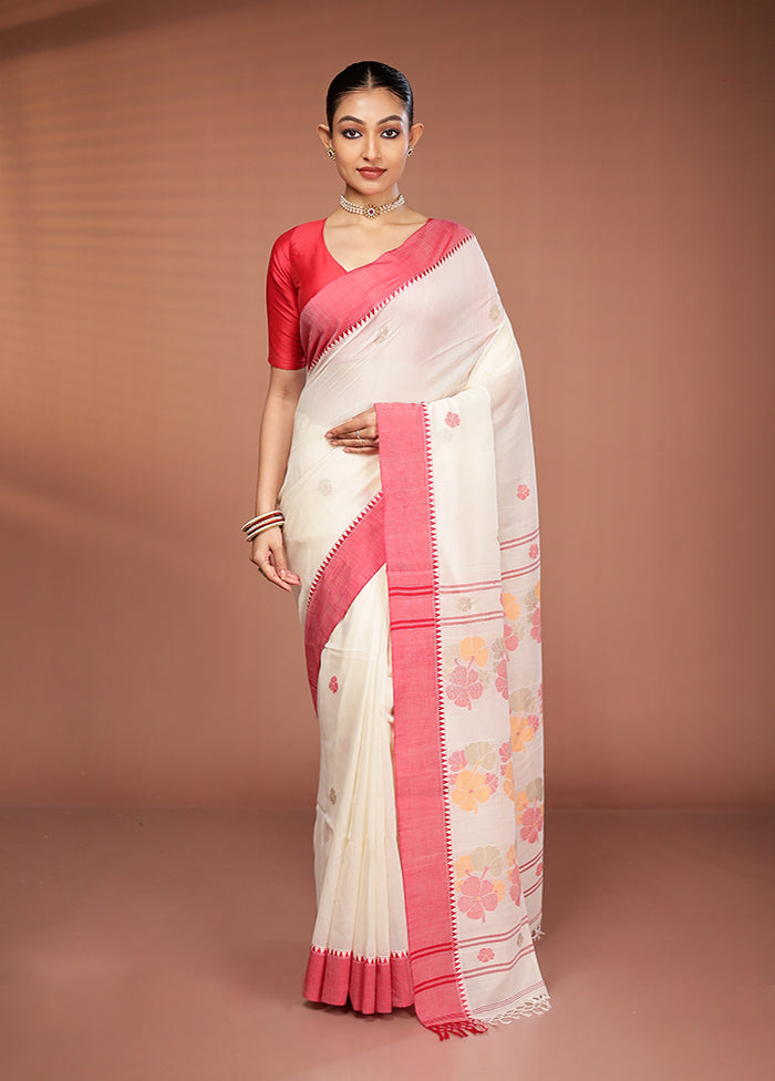 White Matka Silk Saree With Blouse Piece