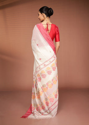 White Matka Silk Saree With Blouse Piece