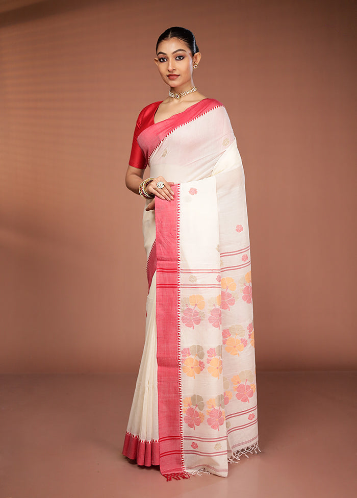 White Matka Silk Saree With Blouse Piece