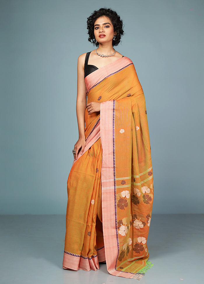 Yellow Matka Silk Saree With Blouse Piece