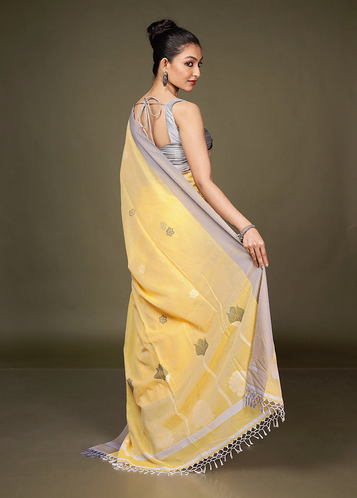 Yellow Matka Silk Saree With Blouse Piece