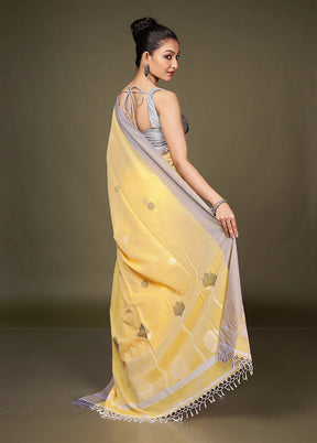 Yellow Matka Silk Saree With Blouse Piece