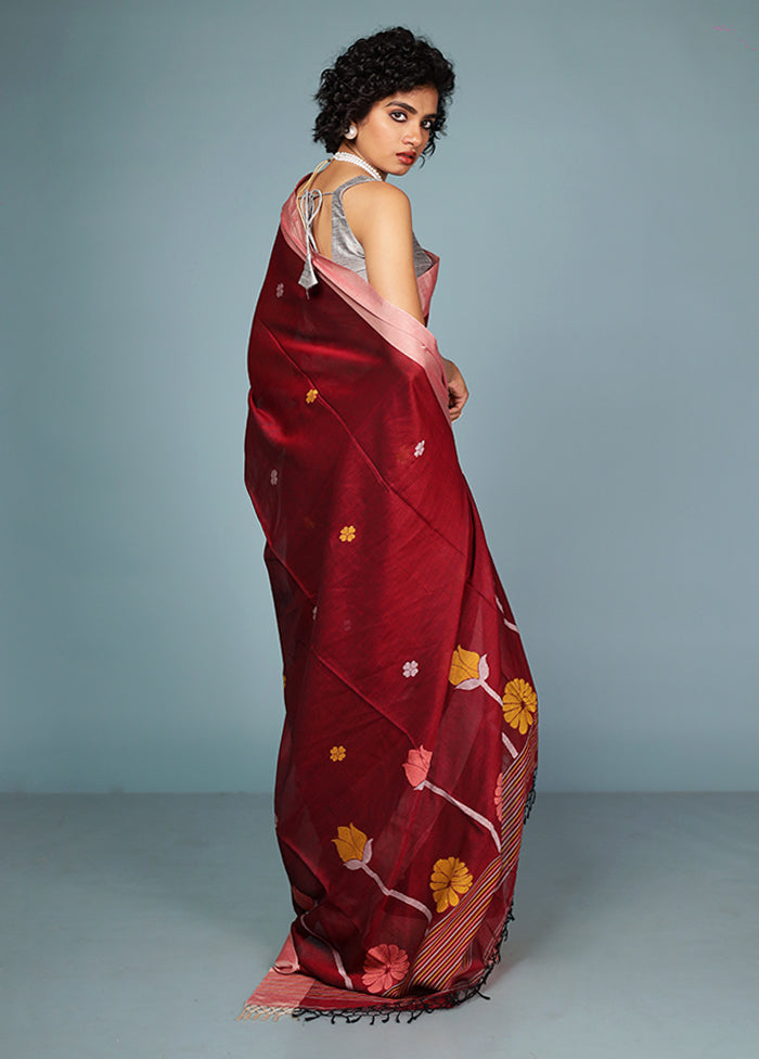 Pink Matka Silk Saree With Blouse Piece