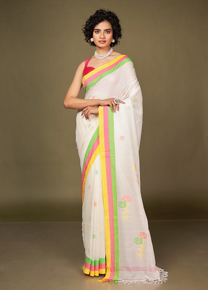White Matka Silk Saree With Blouse Piece