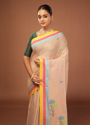 Cream Matka Silk Saree With Blouse Piece
