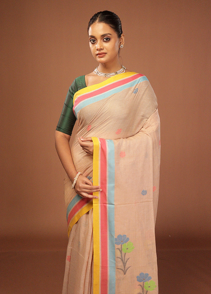 Cream Matka Silk Saree With Blouse Piece