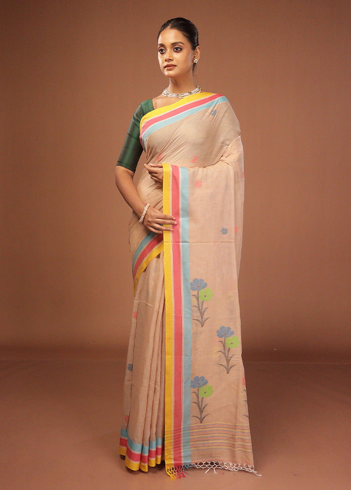 Cream Matka Silk Saree With Blouse Piece