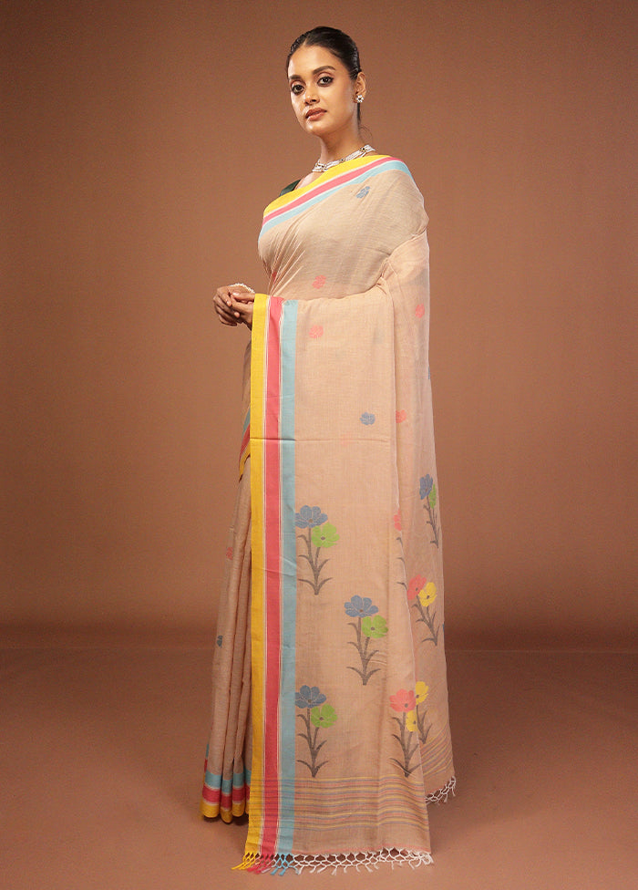 Cream Matka Silk Saree With Blouse Piece