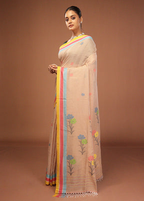 Cream Matka Silk Saree With Blouse Piece