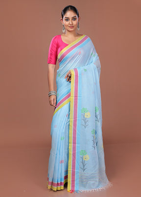Blue Matka Silk Saree With Blouse Piece