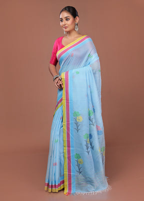 Blue Matka Silk Saree With Blouse Piece