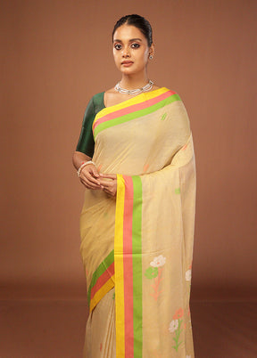 Cream Matka Silk Saree With Blouse Piece