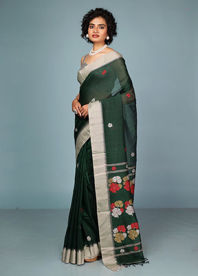 Green Matka Silk Saree With Blouse Piece