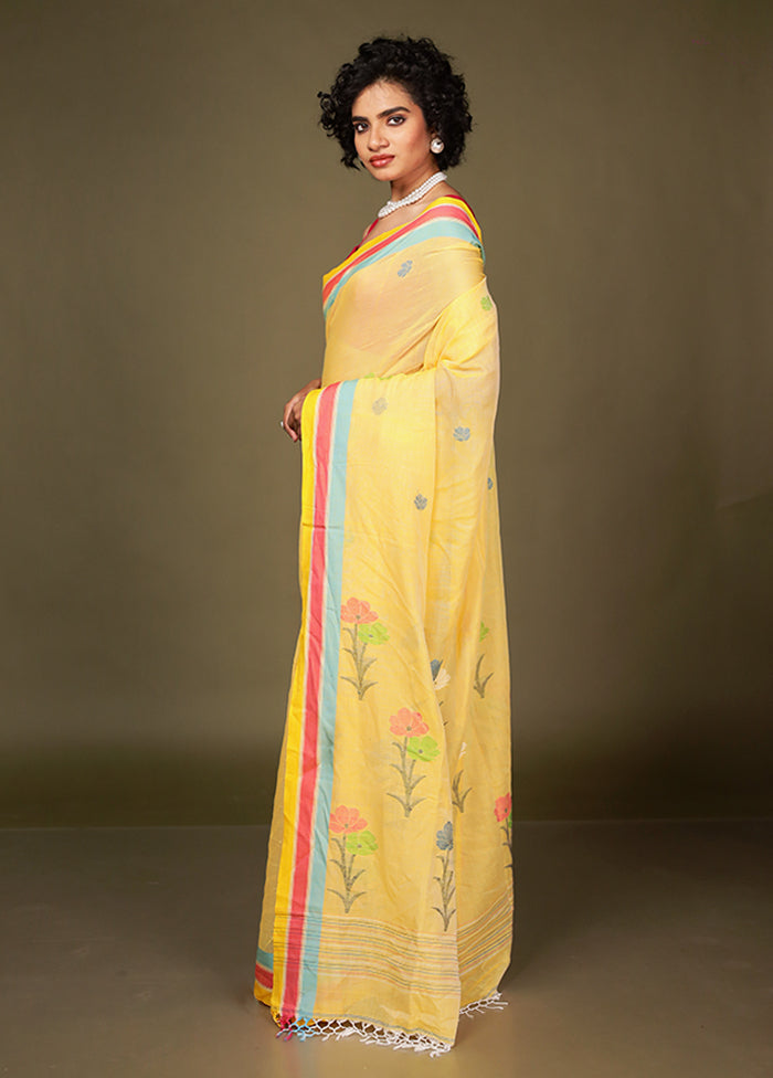 Yellow Matka Silk Saree Without Blouse Piece
