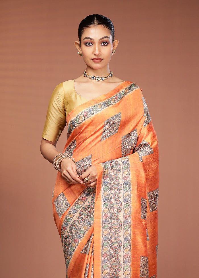 Yellow Tussar Silk Saree With Blouse Piece