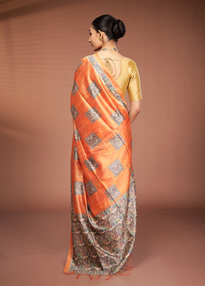Yellow Tussar Silk Saree With Blouse Piece