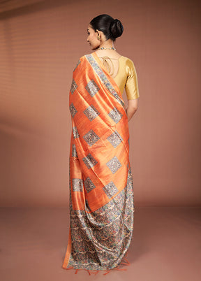 Yellow Tussar Silk Saree With Blouse Piece