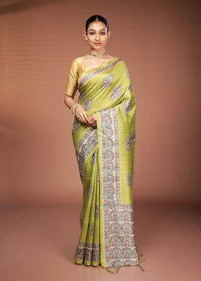 Green Tussar Silk Saree With Blouse Piece