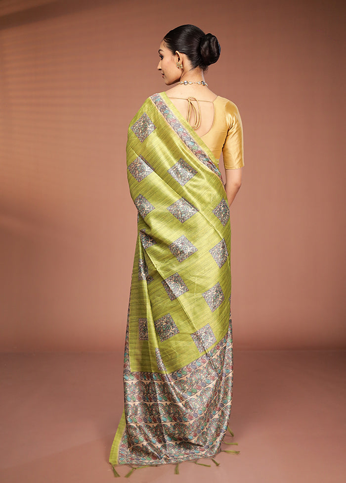 Green Tussar Silk Saree With Blouse Piece