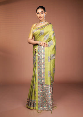 Green Tussar Silk Saree With Blouse Piece