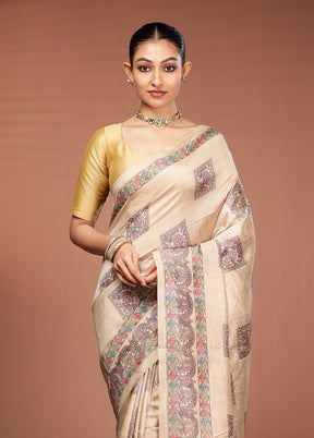 Cream Tussar Silk Saree With Blouse Piece