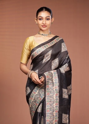 Black Tussar Silk Saree With Blouse Piece