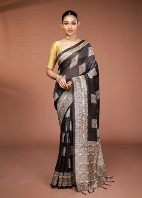 Black Tussar Silk Saree With Blouse Piece