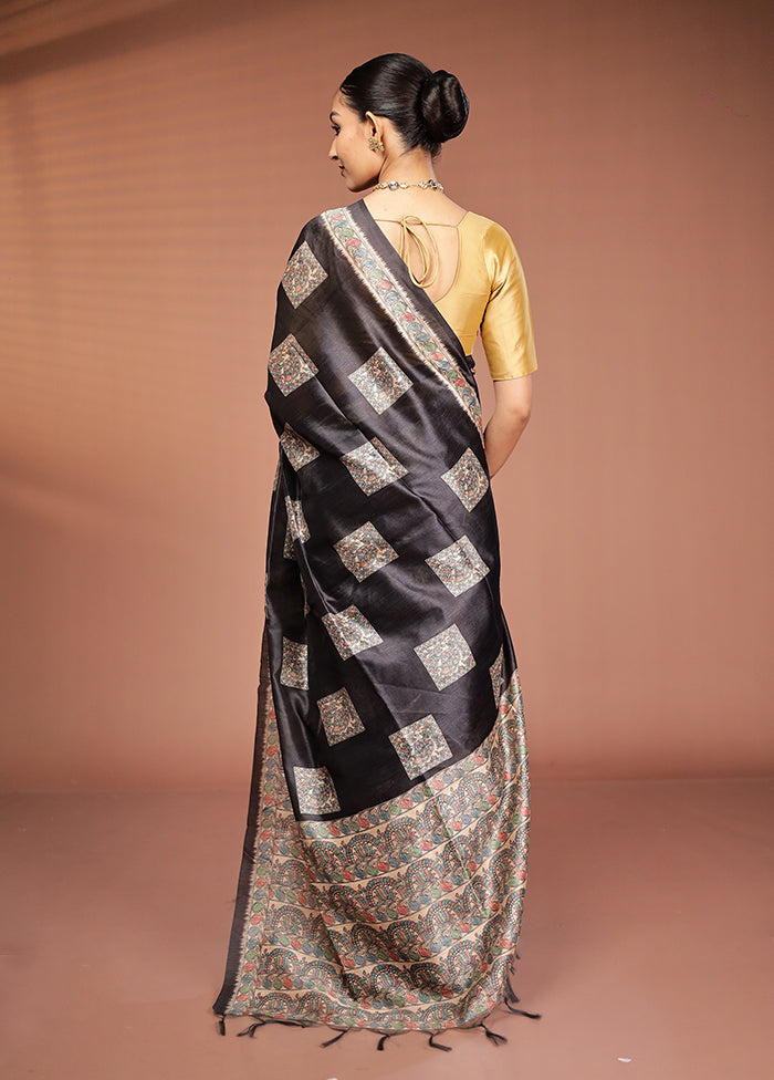 Black Tussar Silk Saree With Blouse Piece
